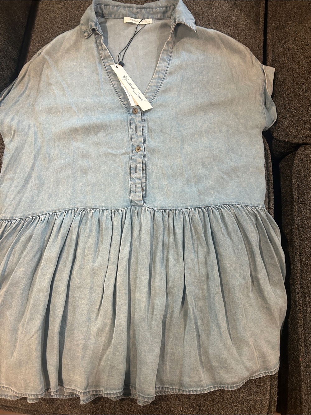 Mustard Seed Light Blue Denim Peplum Tunic